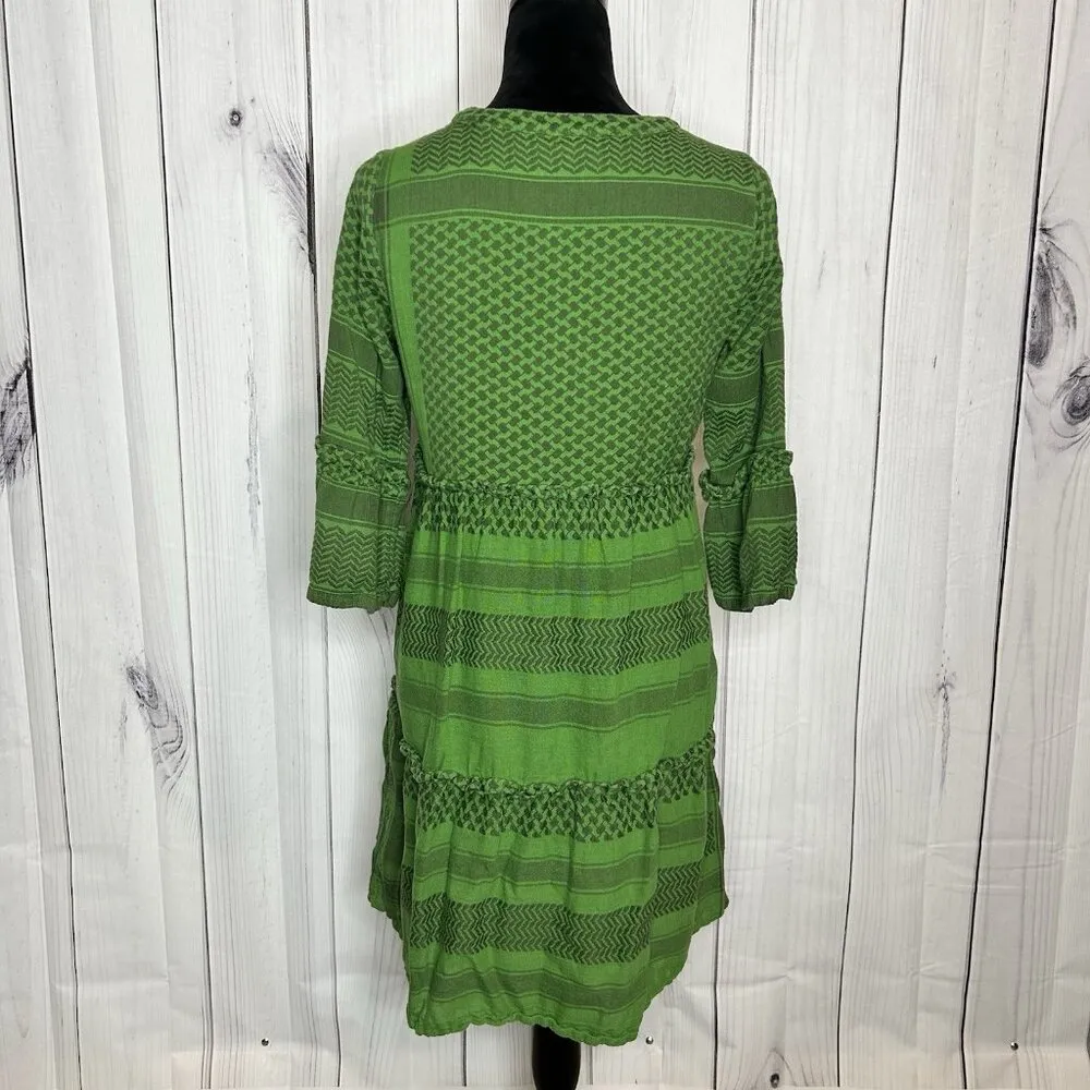 Cecilie Copenhagen Boho Peasant Dress Size XS Womens Green Button Front - Image 10