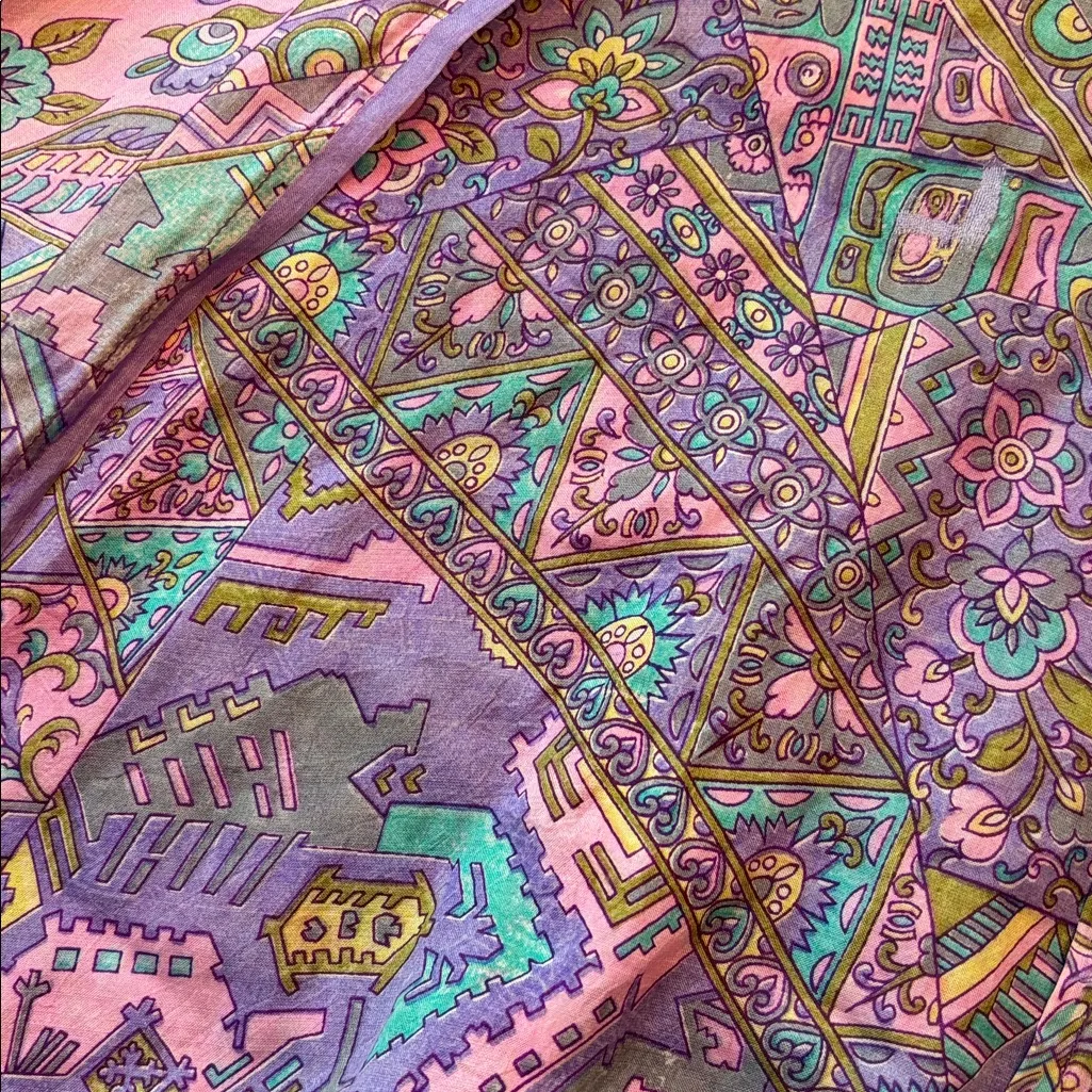 Vintage 100% Silk Dress Paisley Pastel 1970s Halter One Size - Image 4