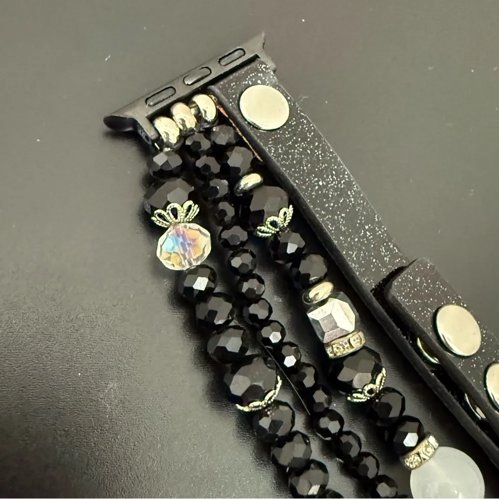 Black Silver Beaded Watch Band Compatible Apple Watch 40/41mm - Image 8