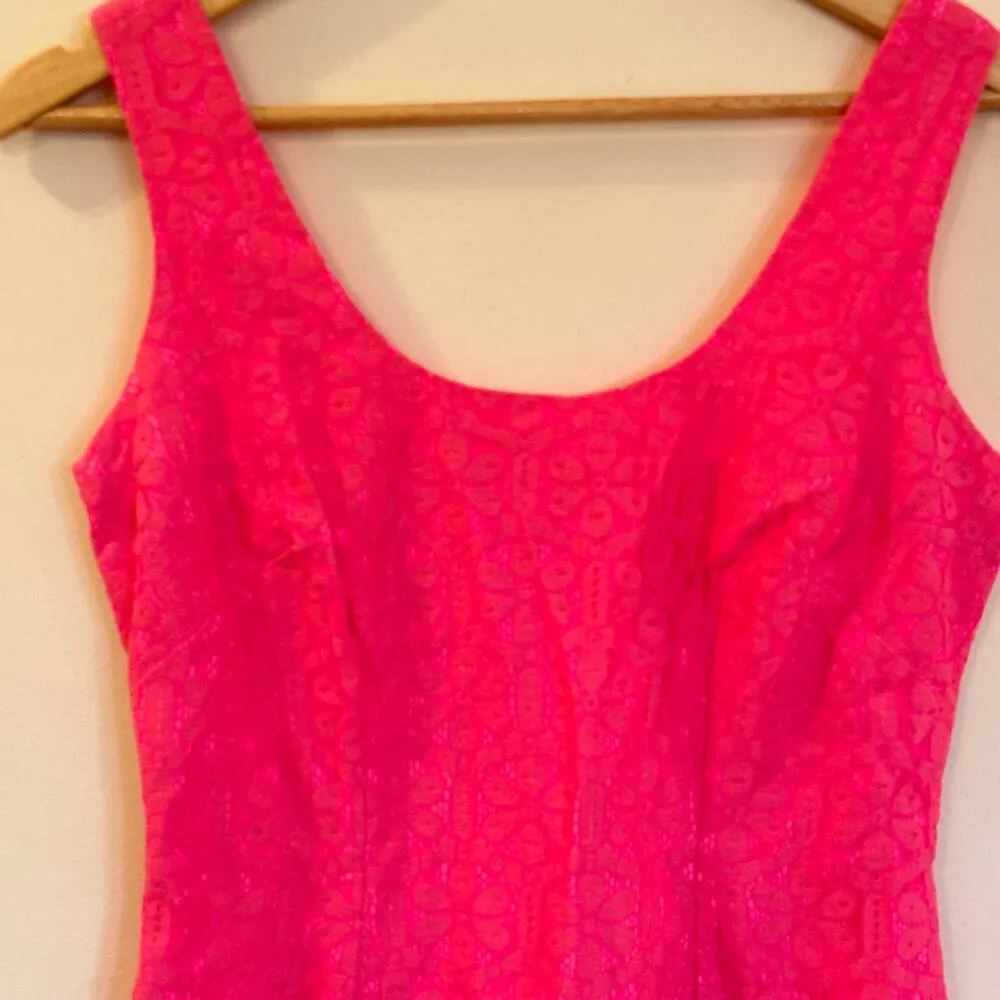 Lilly Pulitzer Lonnie Dress Fiesta Pink Daisy Lane Lace Lonnie Dress sz 2 Sheath - Image 3