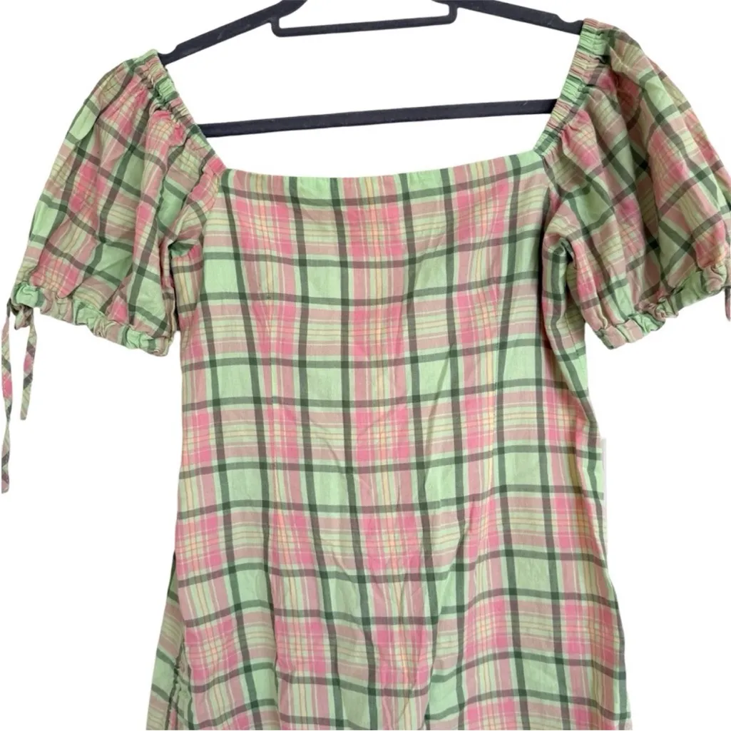 The Ragged Priest Women Gingham Plaid Mini Dress, Apple Pink Green Combo Small S - Image 7