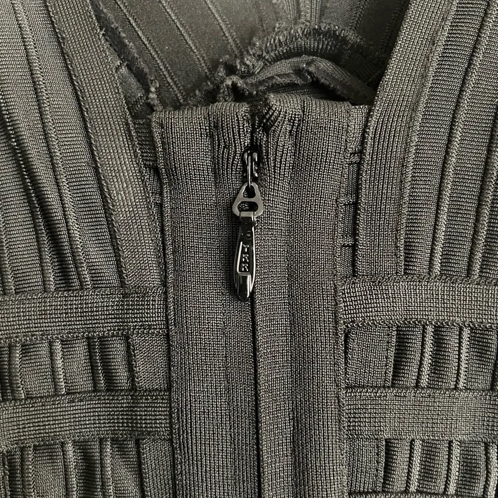 Black Bandage Fringe Gold Plate Mesh Mini Party Dress Small - Image 4