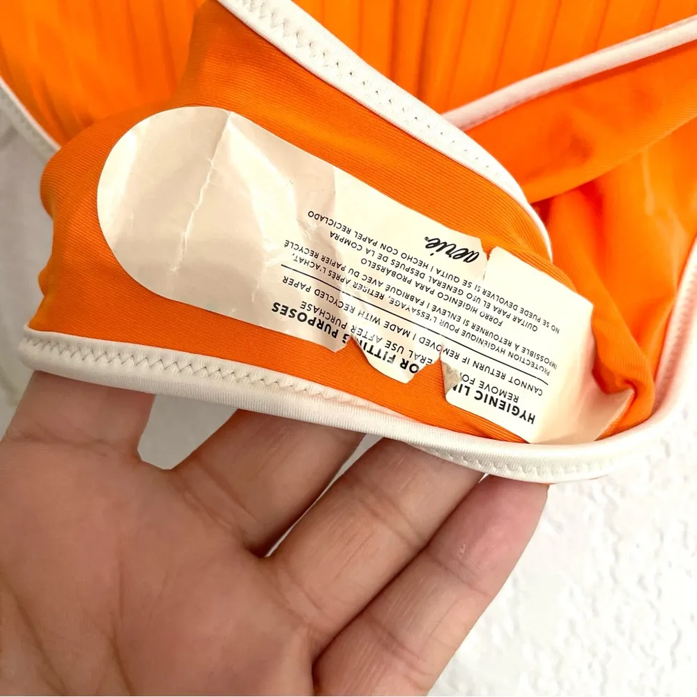 Aerie Womens Swim Bikini Bottom Orange White Ribbed Tie Cheekiest Size Large - Image 7