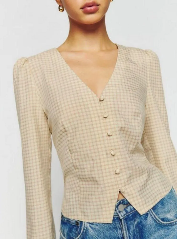 💕REFORMATION💕 Callie Top - Yellow Plaid ~ 4 NWOT - Image 5