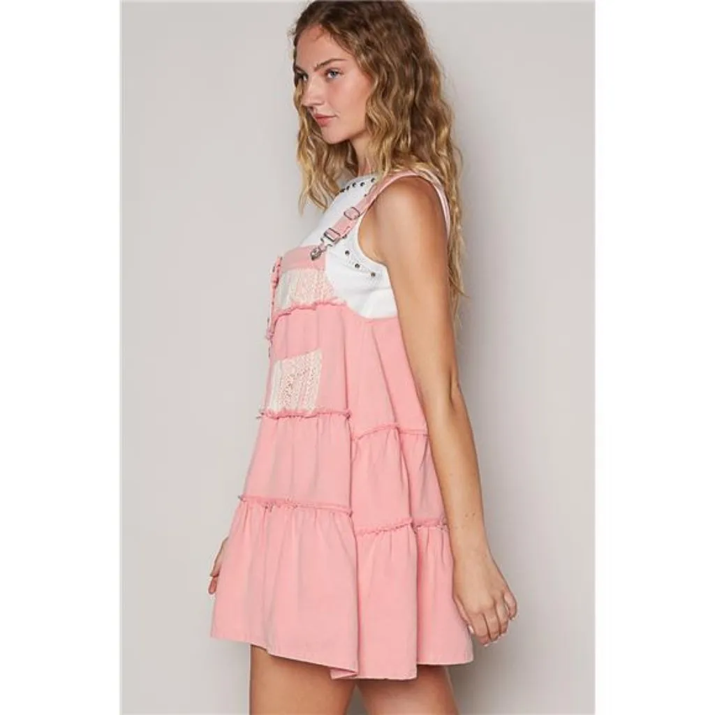 nwt‎ POL Lace Patchwork Detail Denim Overall Dress - Image 3