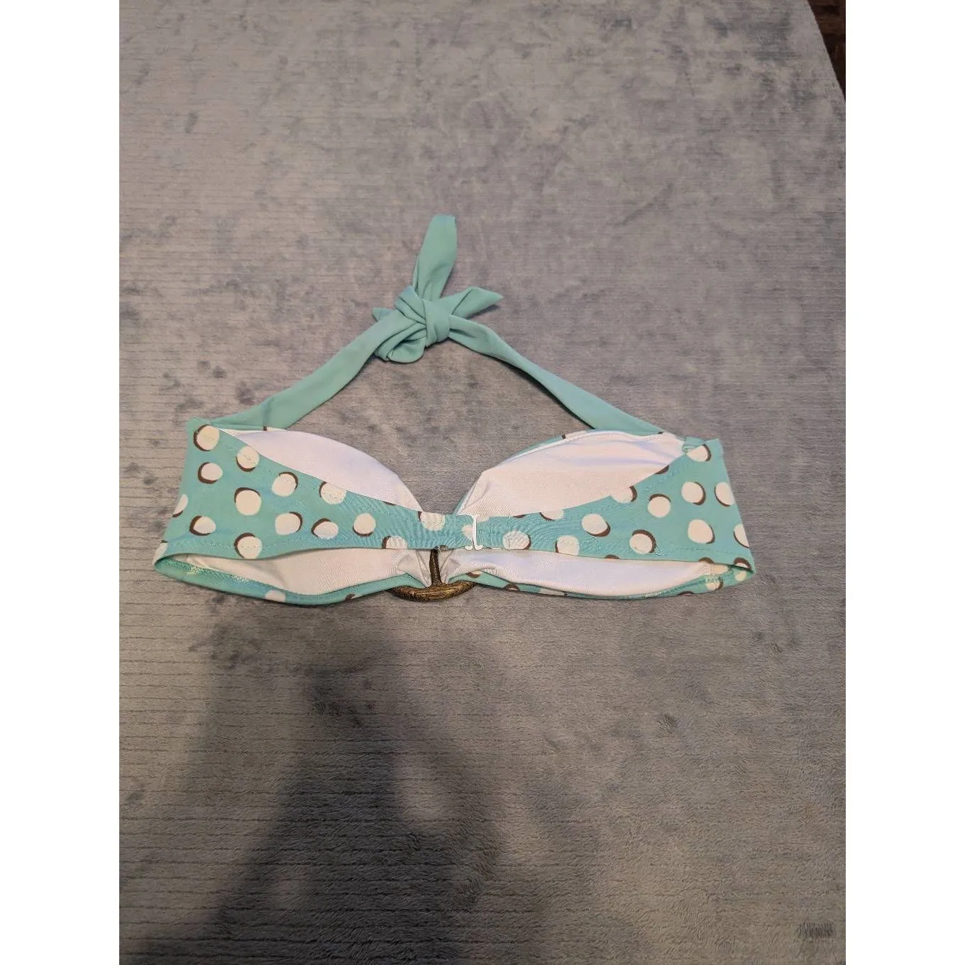 Victoria's Secret Bikini Top M Polka Dot Halter Adjustable Swim Aqua White - Image 2