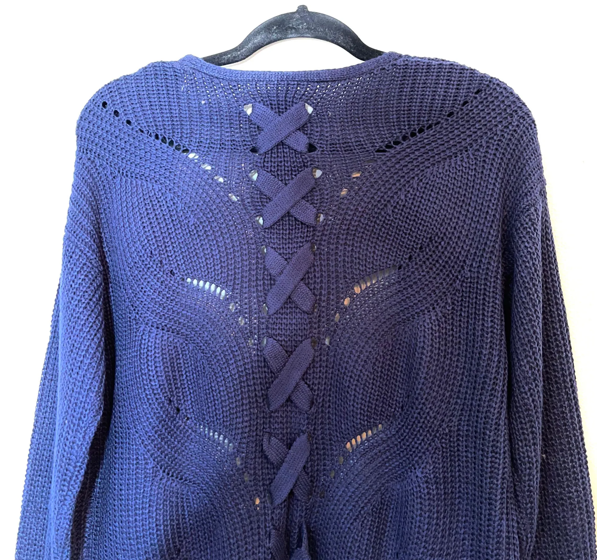 Navy Open Knit Lace Back Cardigan - Image 3