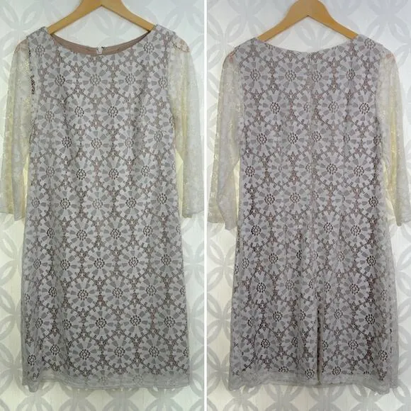ELIZA‎ J Ivory Floral Lace Overlay Shift Dress Size 8 - Image 3