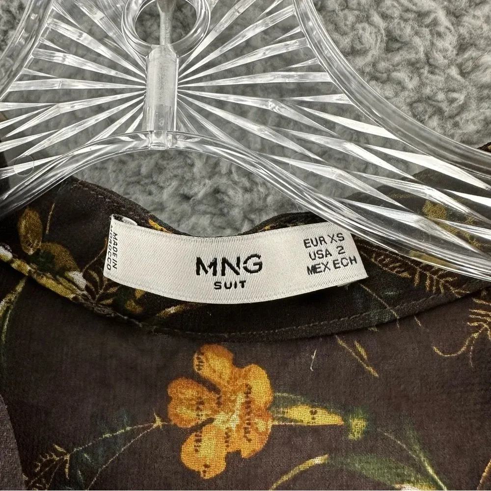 Mango MNG Suit Deep V Long Sleeve Blouse Floral Brown Women's Size 2 /‎ XS - Image 6