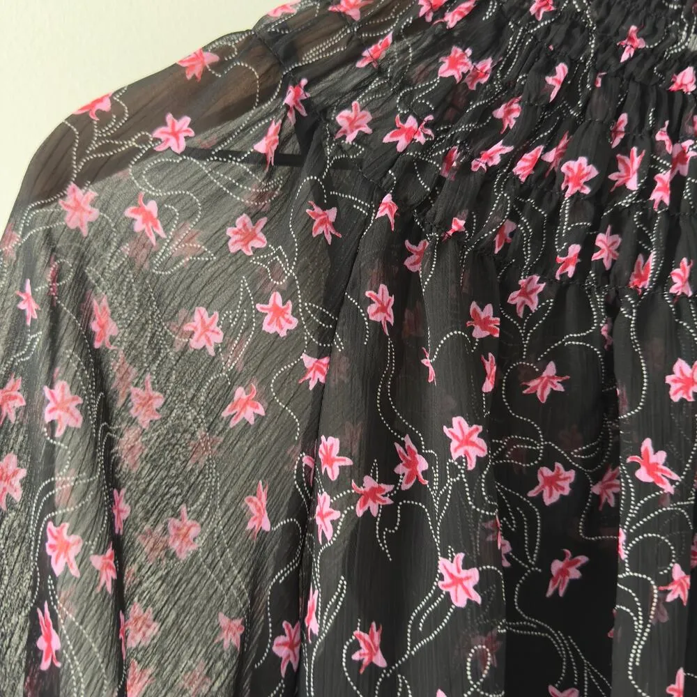 Elizabeth and James Smocked Mock Neck Long Sleeve Top Floral Tank Lined Pattern - Image 5