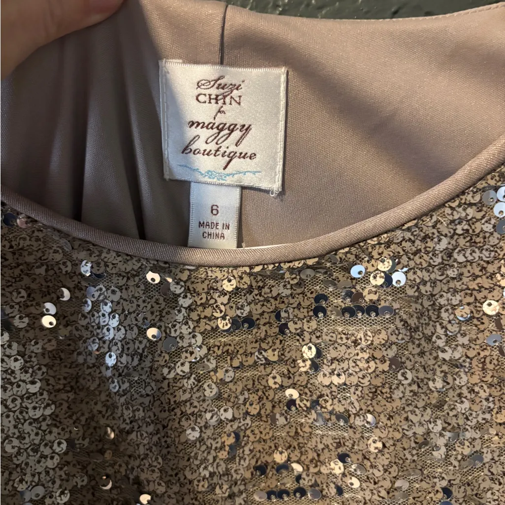 Suzi Chin for Maggy Boutique Gold Sequins Dress Size 6 - Image 3