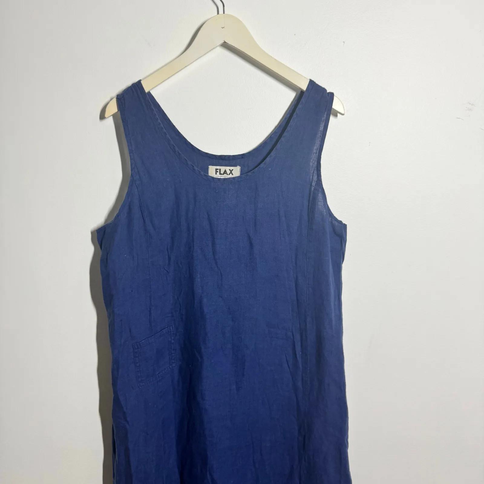 Flax Dress Women M Blue 100% Linen Lagenlook Coastal Grandma Minimal Modest - Image 3