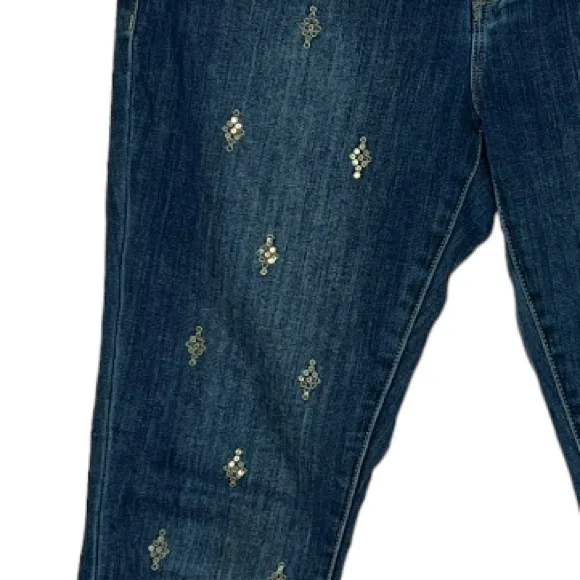 Sundance Primrose Jeans Blue Dark‎ Wash Sequin Details Skinny Leg Mid Rise - Image 5