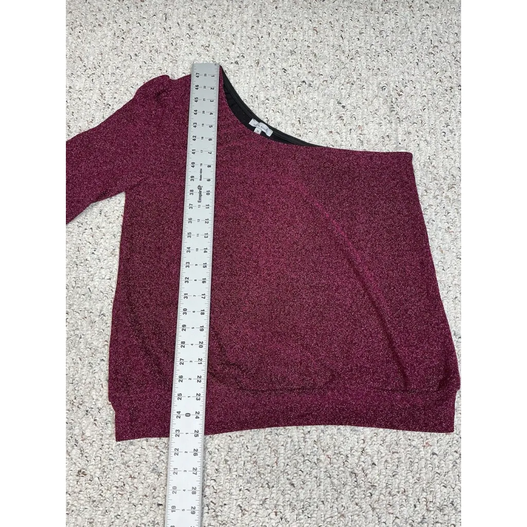 Womans White Birch Long Sleeve One Shoulder Pullover Sparkly Fushia 1x Blouse - Image 6