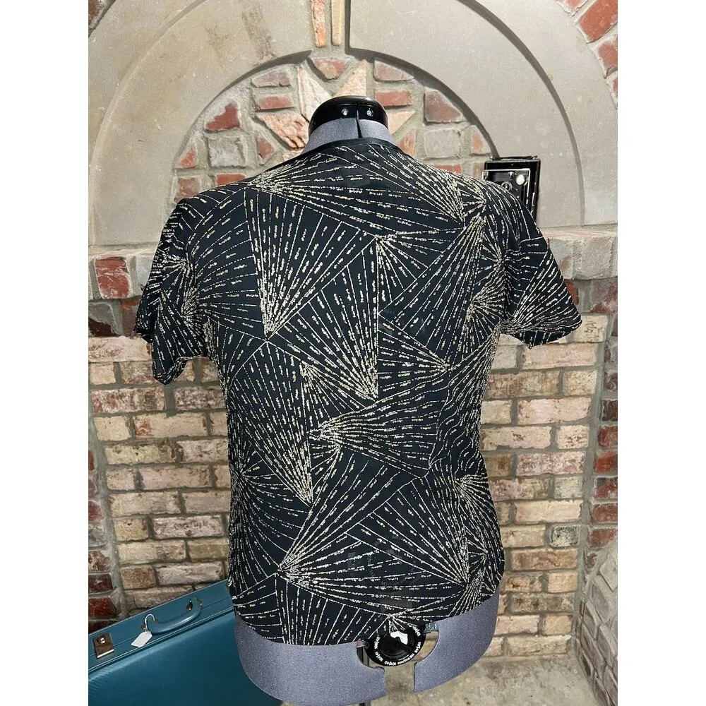 1980s top Silver gold black Metallic geometric Size L - Image 3