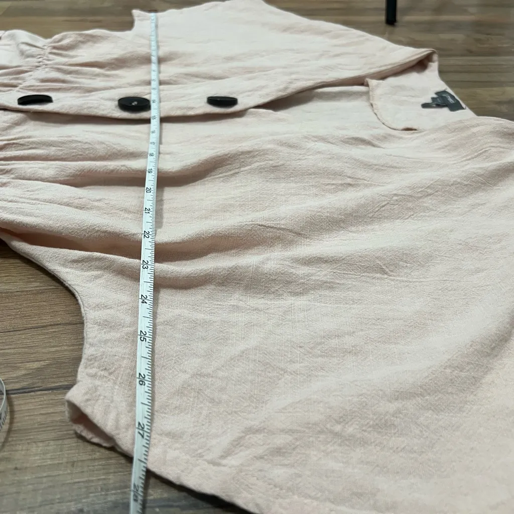 Merci Button Front Coverall Sz L 100% Cotton Elastic‎ Waist Minimalist Coral Orange Size L - Image 9