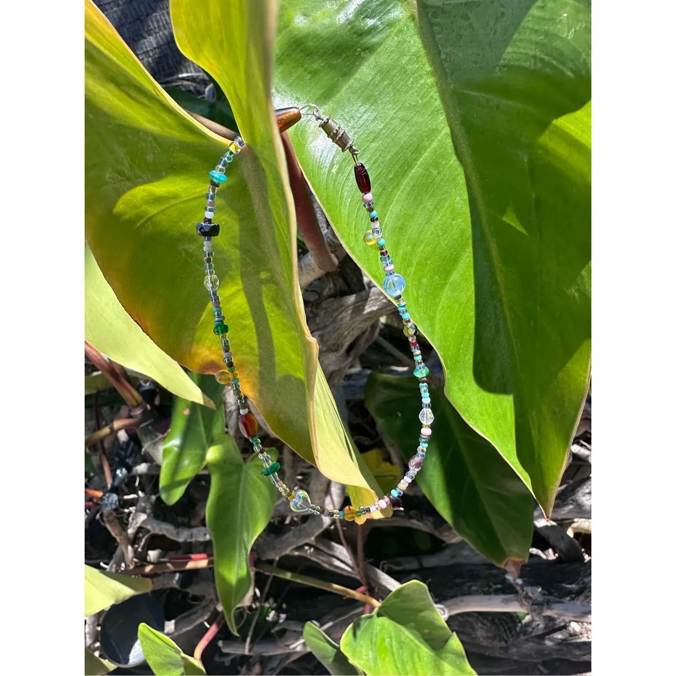 N70. Vintage Handcrafted Maui Glass Bead BABY Necklace / Women’s Anklet Brown - Image 2