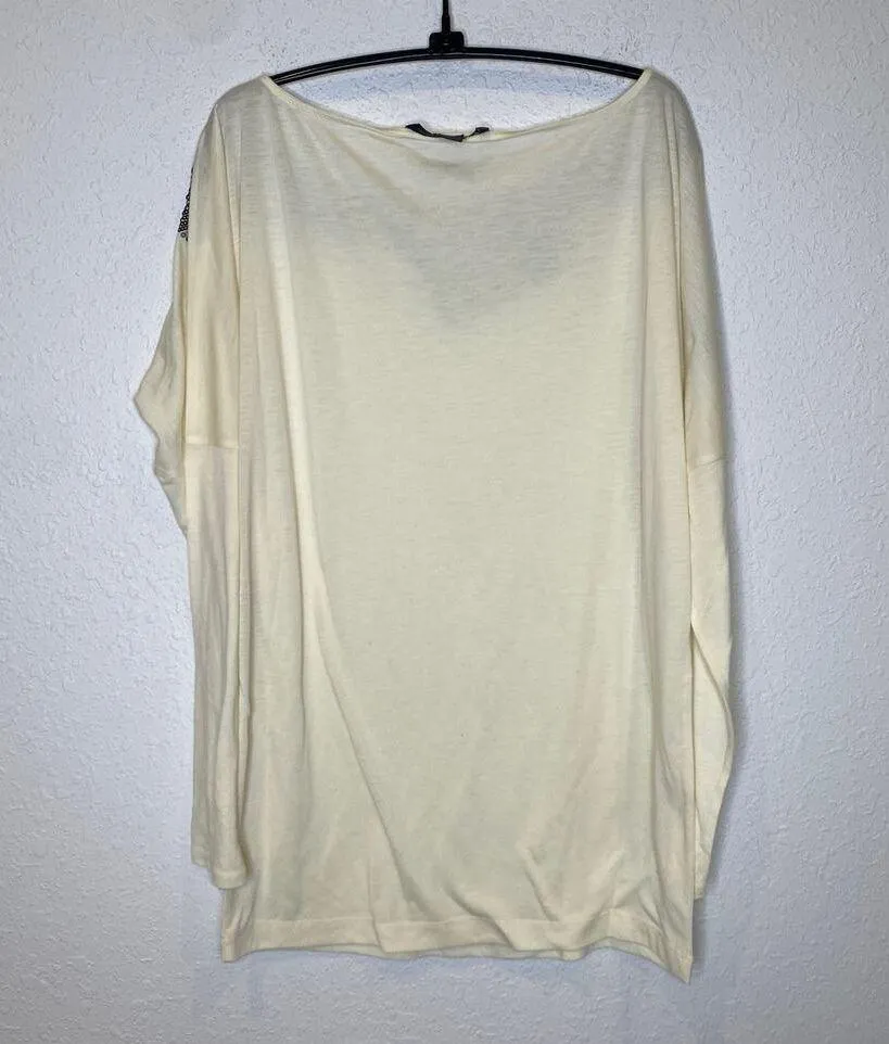 A/X Armani Exchange Sequin Studded Cream Women’s Long Sleeve Shirt Sz Lg - Image 4