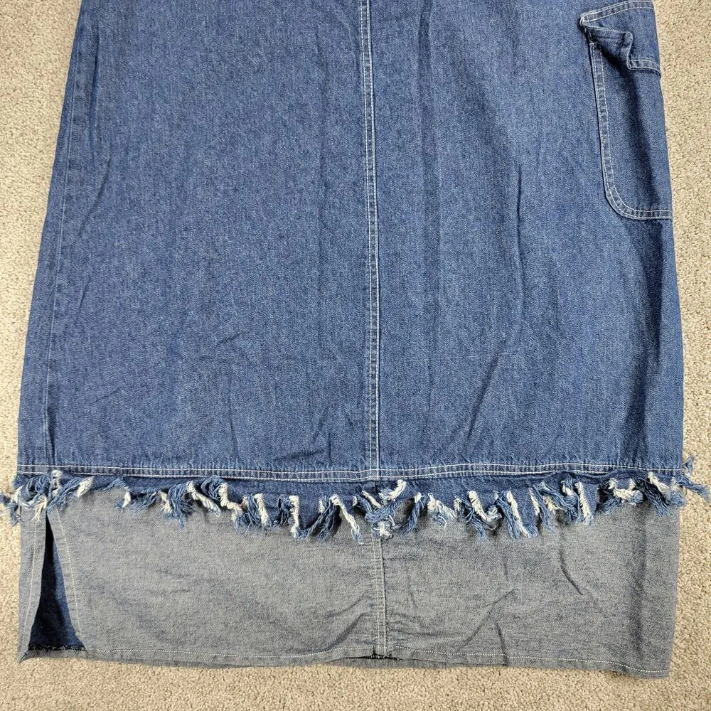 Vintage Sandra Fashion Denim Skirt 42 US 12 Blue Jean Fringe Western Rodeo Maxi Size L - Image 6