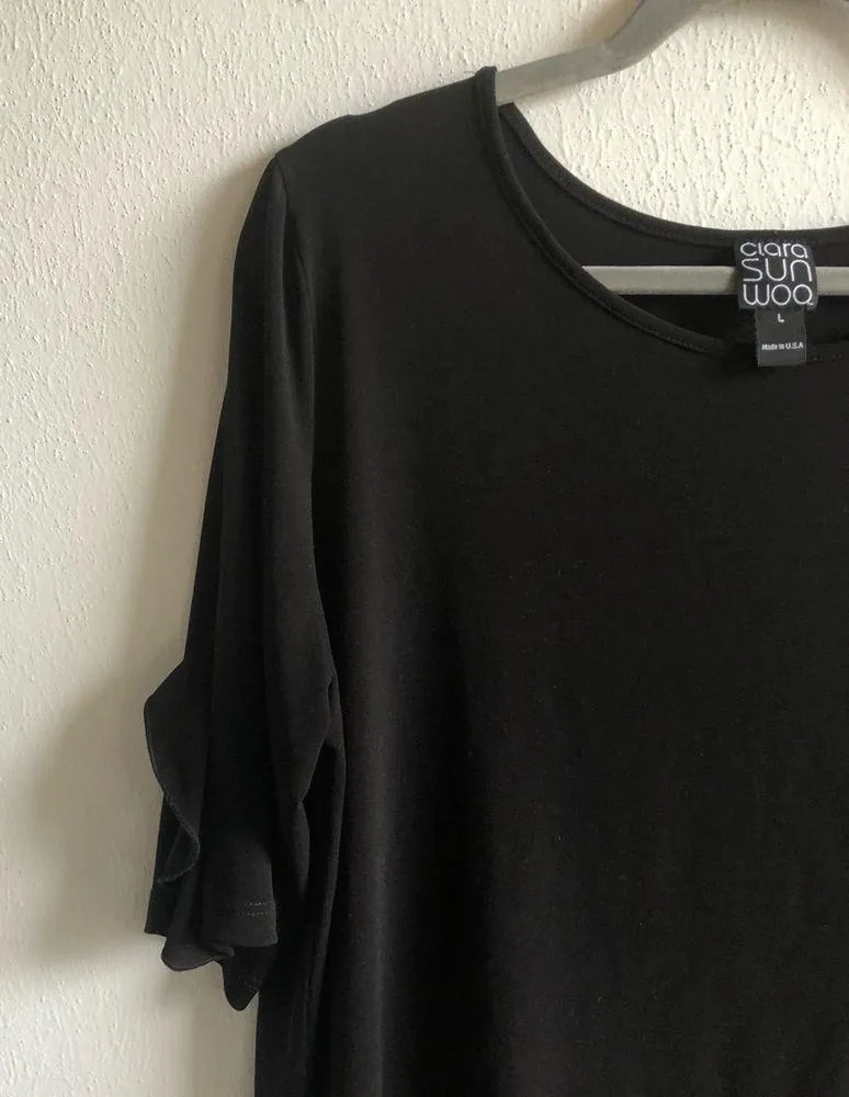 Clara Sun Woo Top Black Ruffle Cuff Half Sleeve Blouse Sz L EUC Size L - Image 5