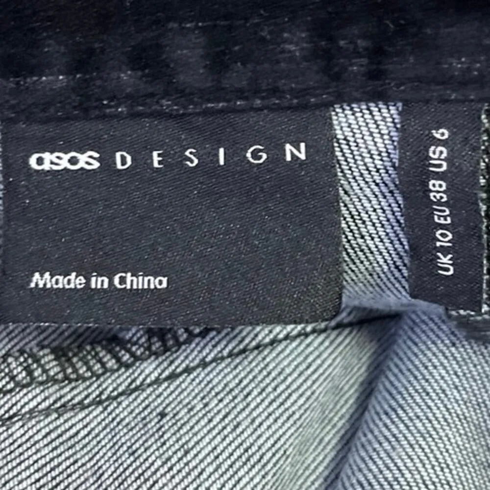 ASOS Design Blue Velvet Velour Mini Straight Pencil Denim Jeans Skirt Size 6 - Image 5