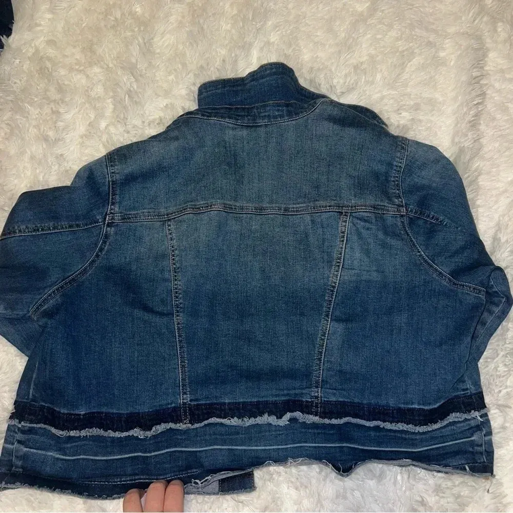 Lane Bryant Denim Jean Jacket Color block Patchwork pattern size 20 Petite crop - Image 4