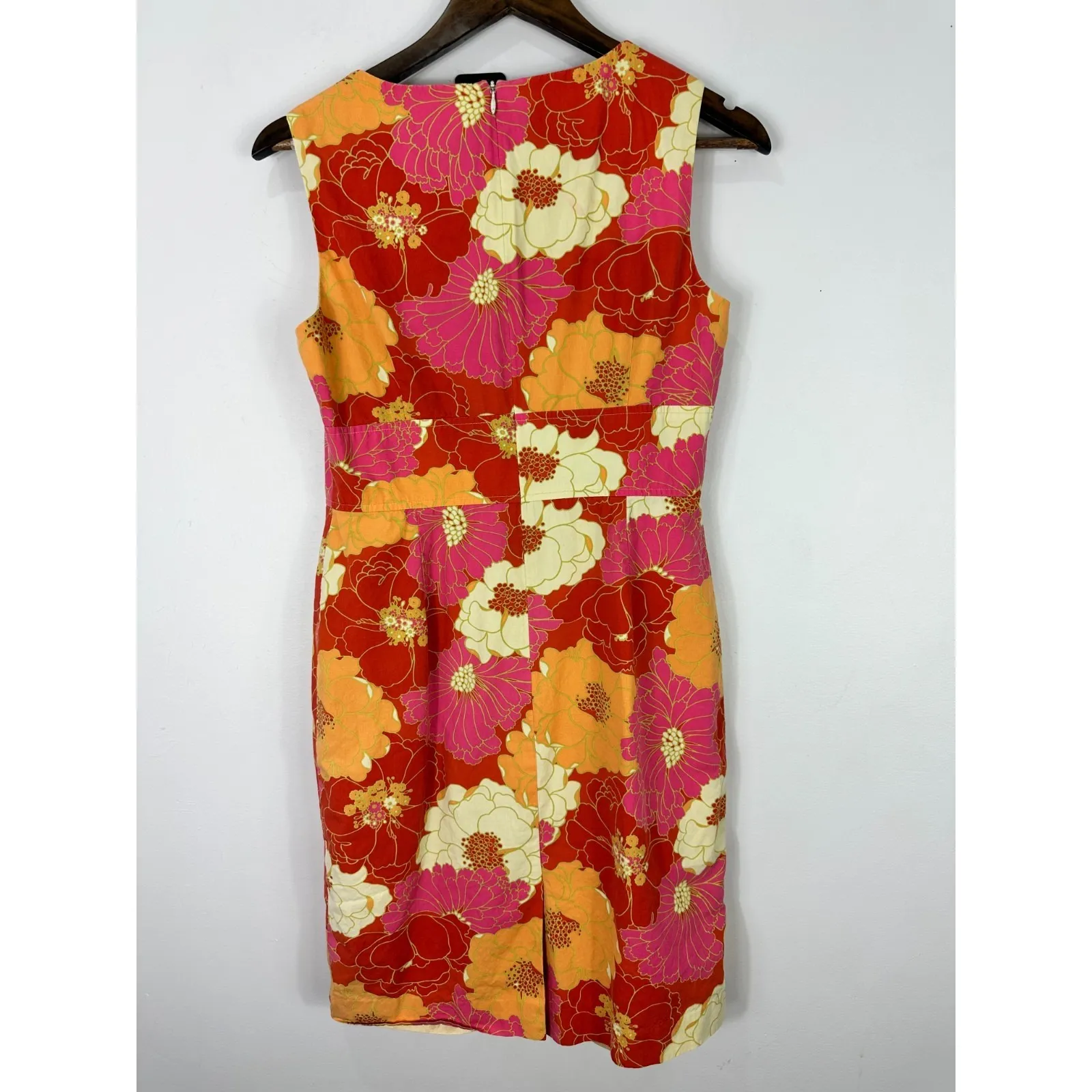 Talbots Petites 6 Floral Cotton Sheath Dress Orange Pink Mod Retro 60s Dopamine - Image 2