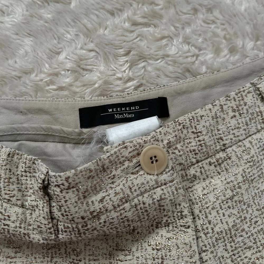 Max Mara Weekend 29" Metallic SIlver Gold Tweed Linen Lined Shorts Size M - Image 10