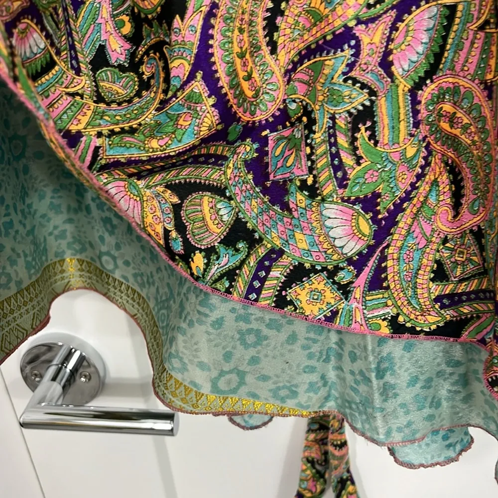 Silk Multicolor Paisley Wrap Skirt Purple Size undefined - Image 4