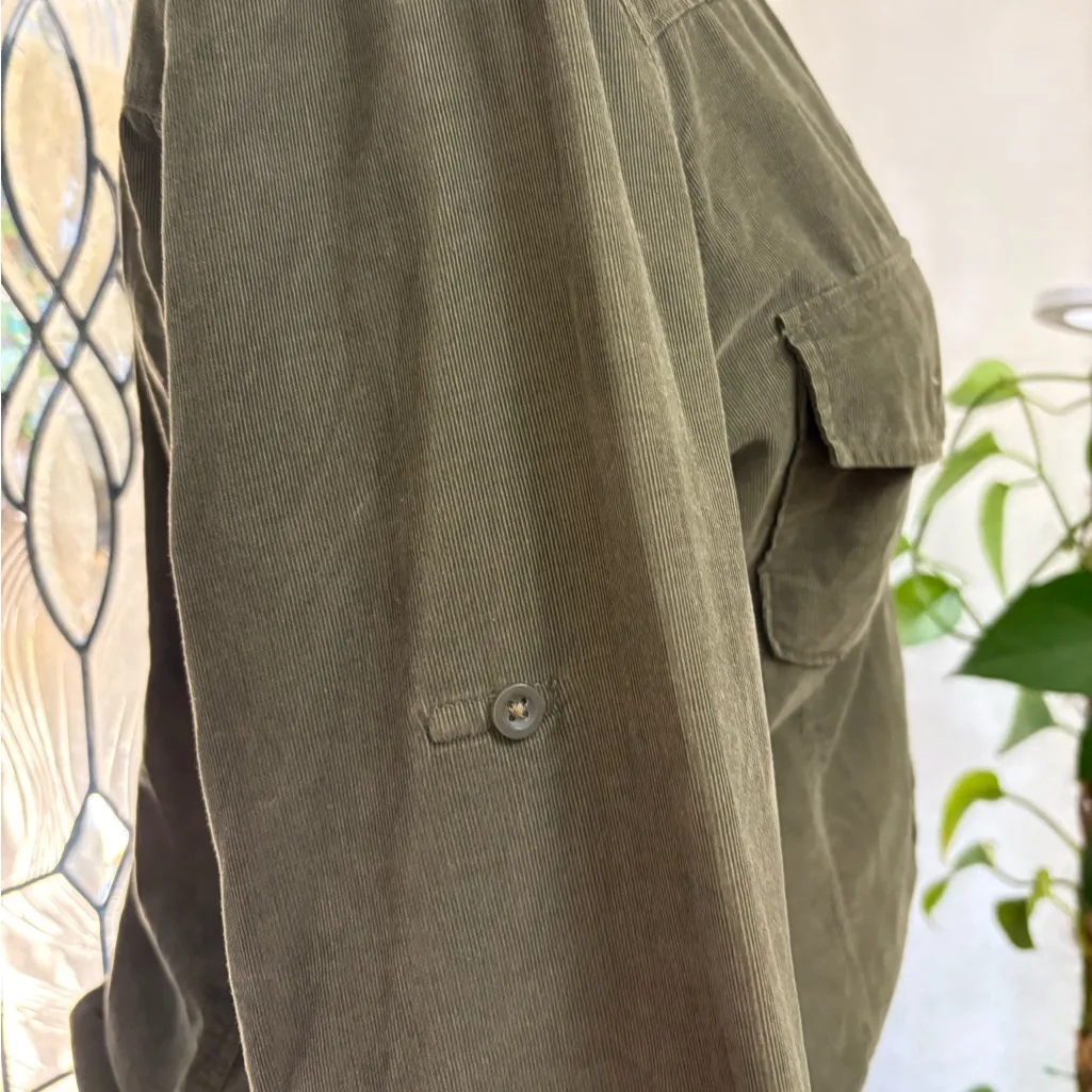 Bella Dahl Olive Green Corduroy Utility Western Style Button Down Shirt | M - Image 5