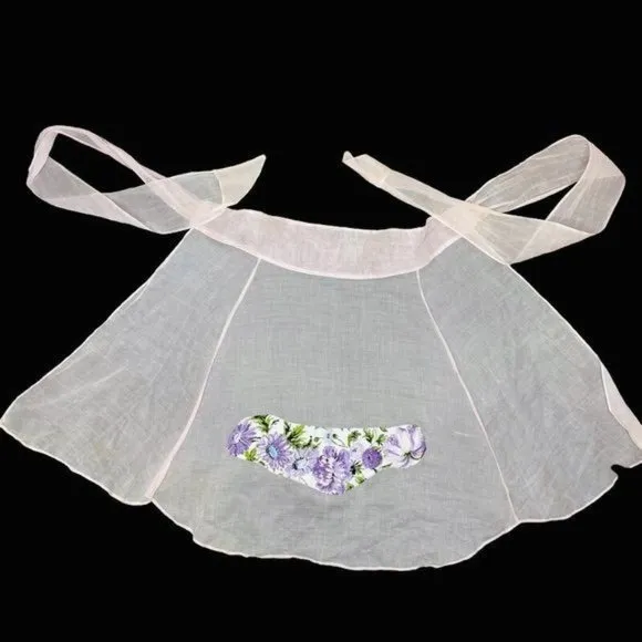 Vintage 1950s chiffon floral hostess apron skirt kitchen cooking pinup Pink - Image 2