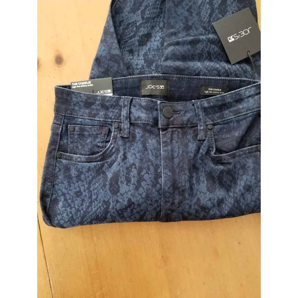 Joe's Jeans The Charlie High-Rise Skinny Ankle Black & Blue Snake Print Sz 25 - Image 6