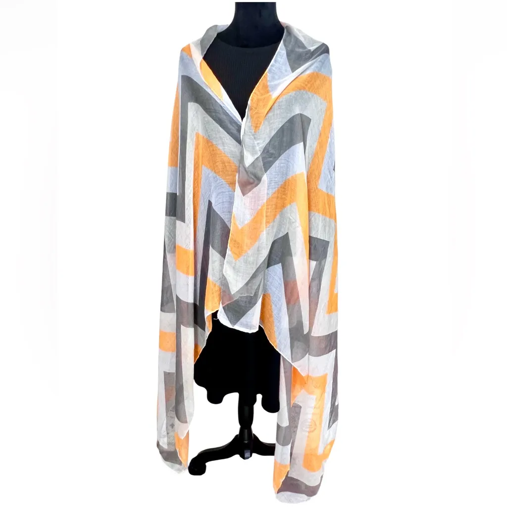 Multicolor Geometric stripe chevron linen blend Italian designed Scarf Gold - Image 3