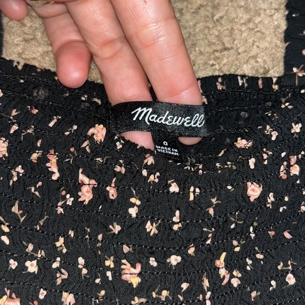 Madewell Lucie Elbow-Sleeve Smocked Wide-Leg Jumpsuit Black Floral Stem Scatter - Image 11