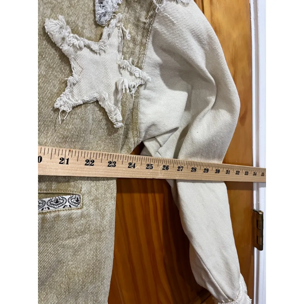 Oli & Hali Bandana Patchwork Star Denim Jacket Distressed Western Boho S White - Image 8
