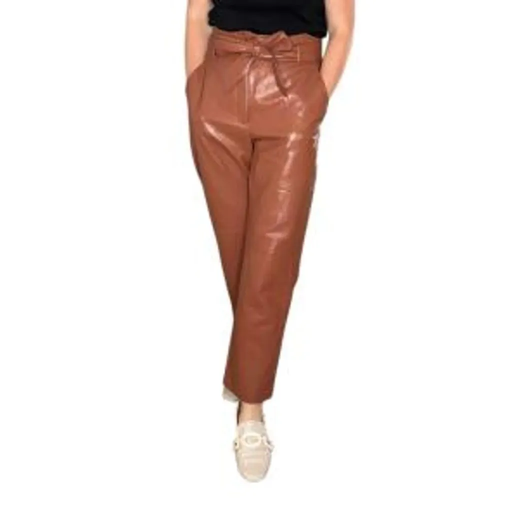 Abercrombie & Fitch Brown Faux Leather Pants Trousers with Belt - Image 3