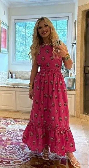 RHODE Hot Pink Marigold Flower Print Halter Style Salena Maxi Dress Size XS - Image 14