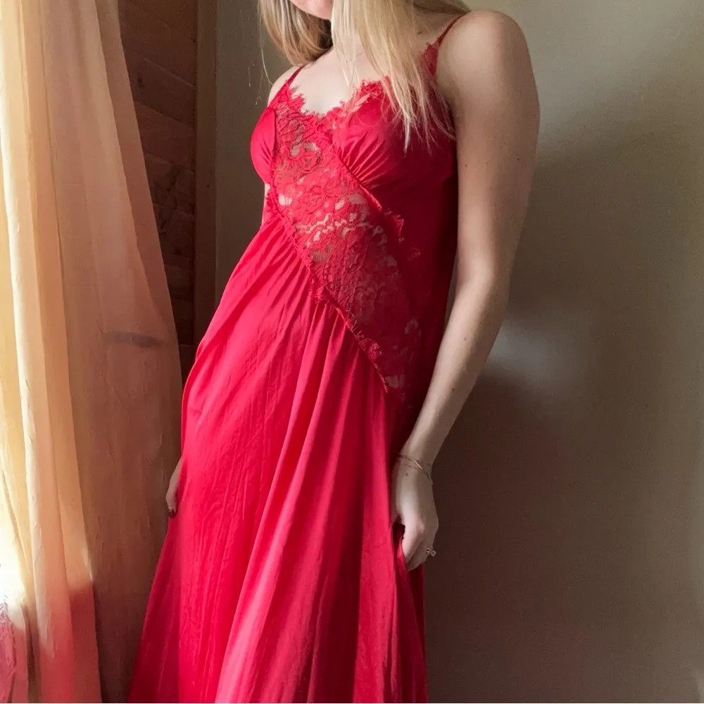 Red Satin & Lace Maxi Slip Dress Size M - Image 7