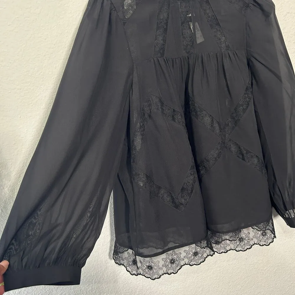 NEW Madewell Lace-Inset Top in Silk True Black Medium Dainty Coquette $168.00 - Image 10