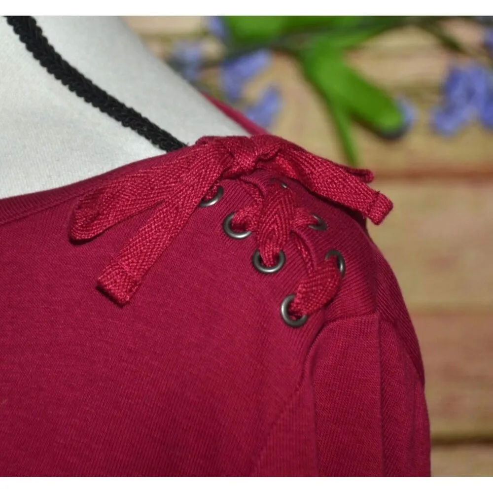 Talbot's Boat Neck Shoulder Tie Ribbed Knit Top Shirt Size L Long Sleeve Pink Size L - Image 3