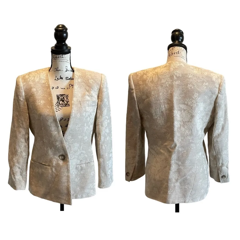 Jos. A. Bank Women Suit Jacket Blazer Beige Floral Tapestry Size 6 Cotton Linen - Image 10