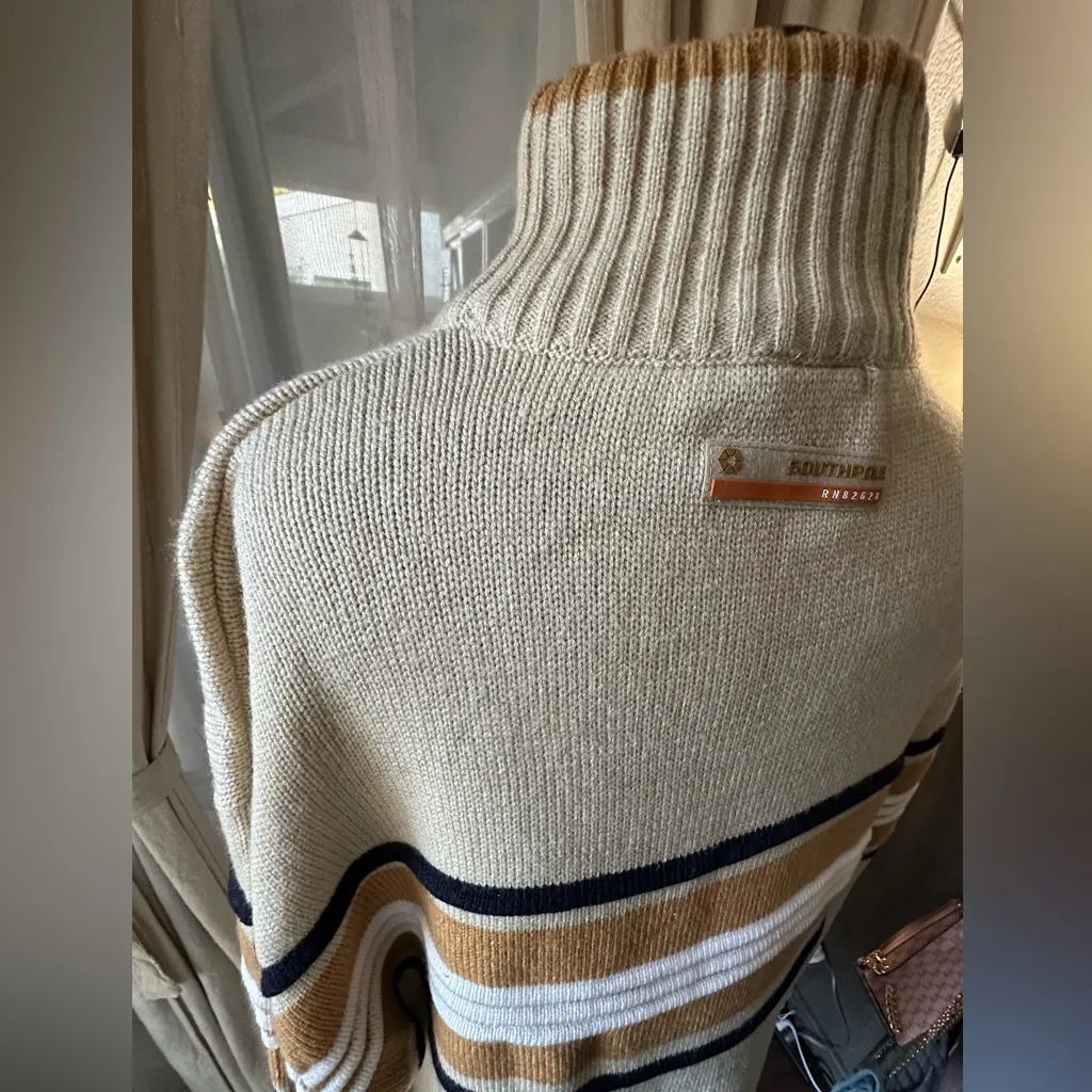 Southpole Vintage Mock Neck Striped Long Sleeve Sweater Tan Size XXL - Image 6