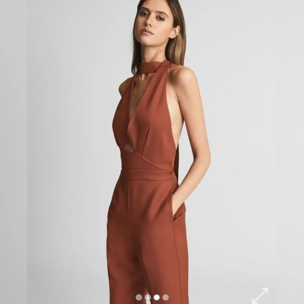Reiss Alma Cut-Out Halter Jumpsuit in Rust- Size 2 - Image 3