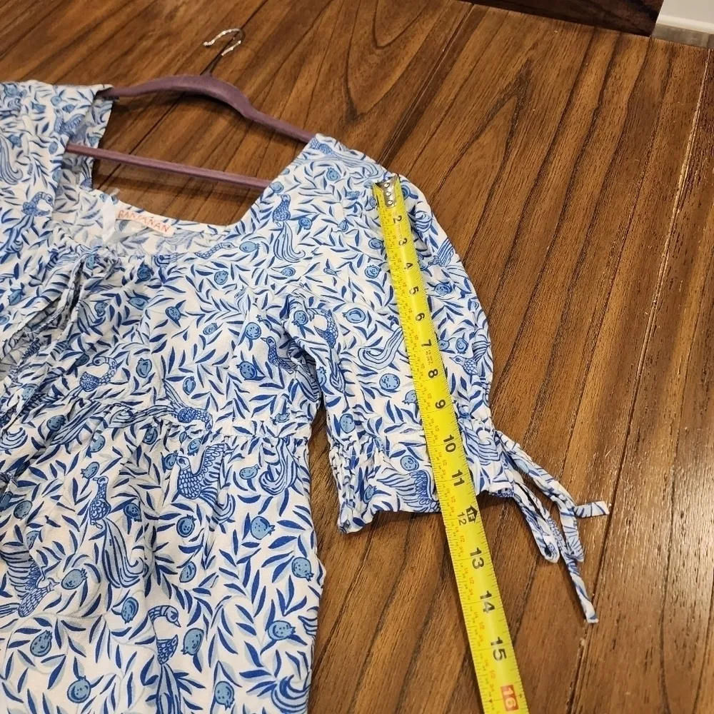 Banjanan Jardin delph Bird Front Tie short sleeve babydoll Mini Dress sz small Blue - Image 13