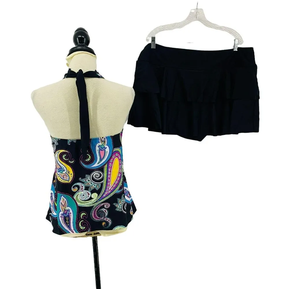Mazu Swim Floral Paisley Halter Tankini Skirt Swim Suit Plus Size 24W - Image 8