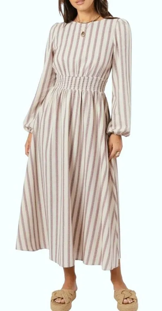 Petal & Pup Jimi Stripe Long Sleeve Maxi Dress Size Extra Large Oatmeal Malva NW - Image 1
