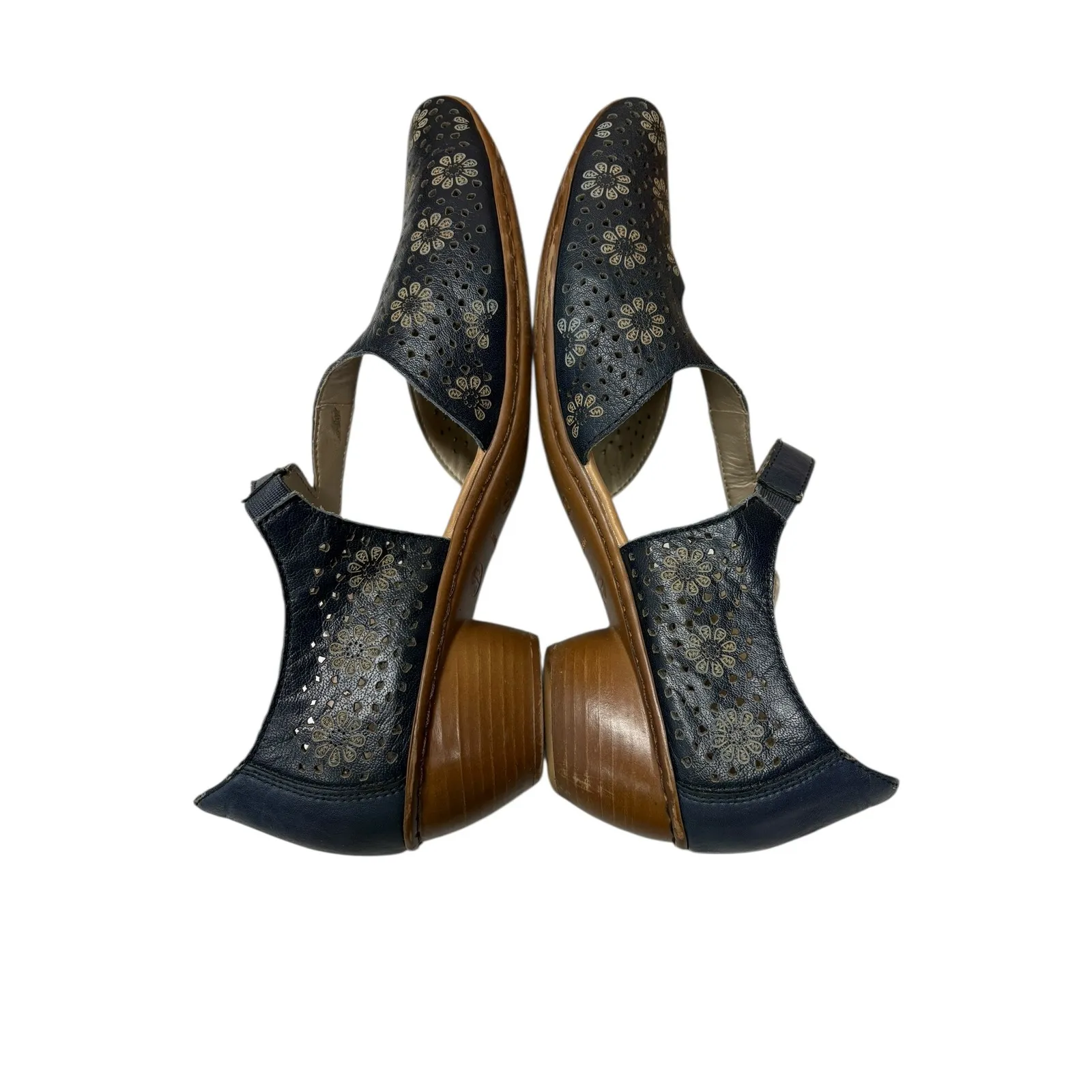 Rieker Womens Mirjam Navy Blue Leather Mary Jane Shoes Floral Perforated 42 Size 10 - Image 9