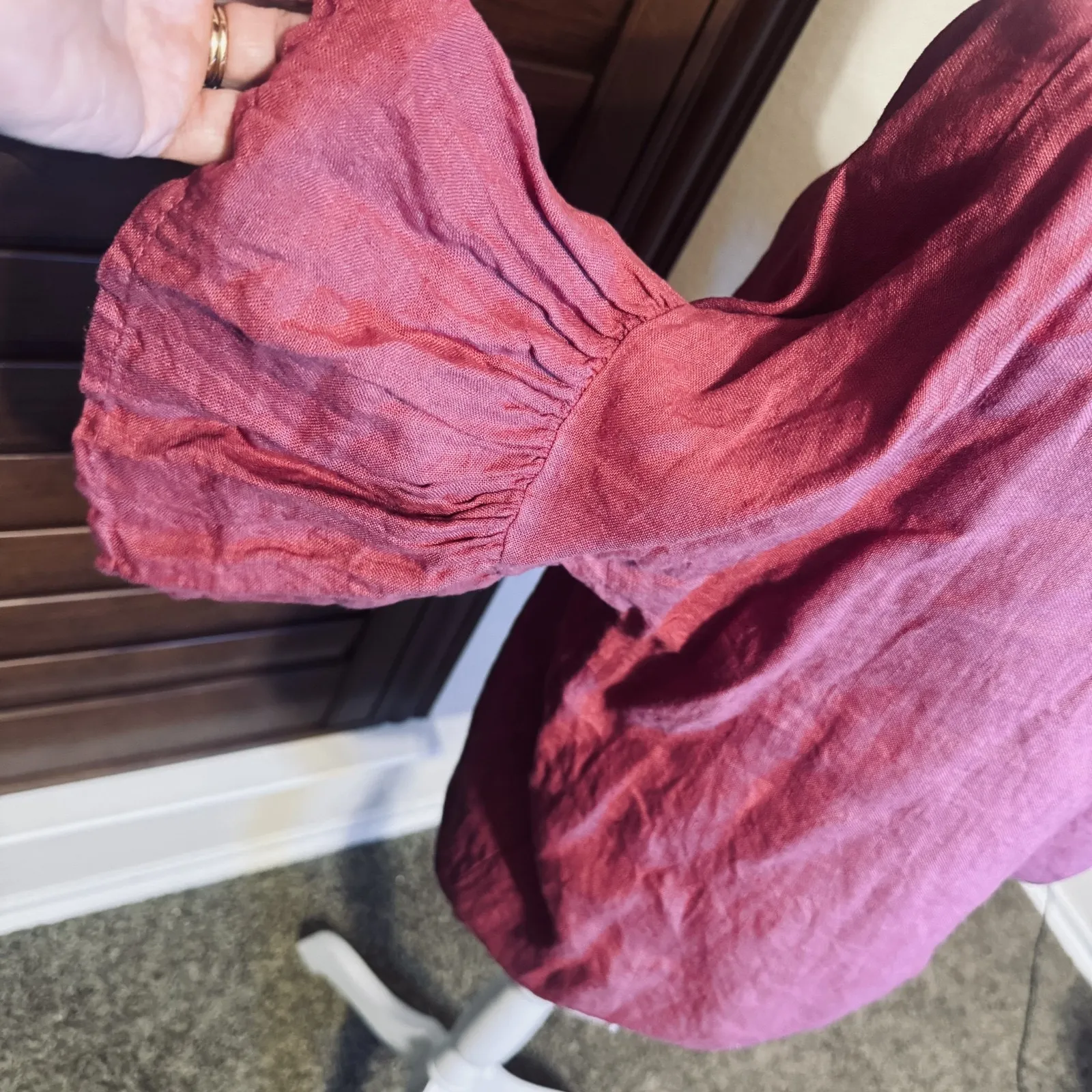 Viola Borghi 100% Linen Bright Pink Top Blouse bell sleeves Made in Italy sz M Size M - Image 4