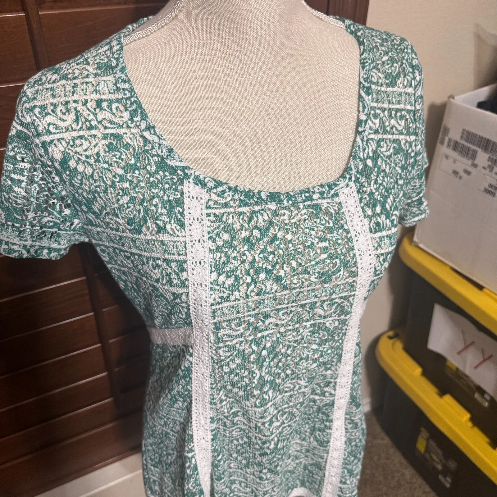 Bob Timberlake Women's Green knit top Lace short sleeve sz S sheer mesh casual - Image 2