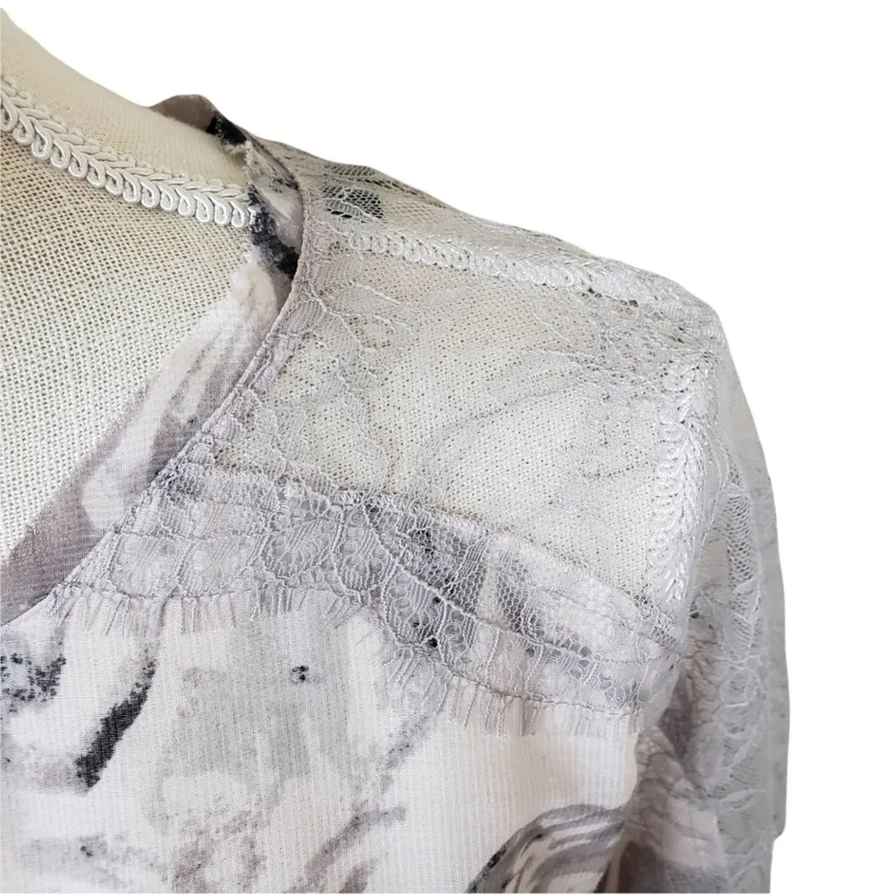 BCBGMAXAZRIA Lourie Rose Print Floral Top Pearl Gray Women's XS-S - Image 8